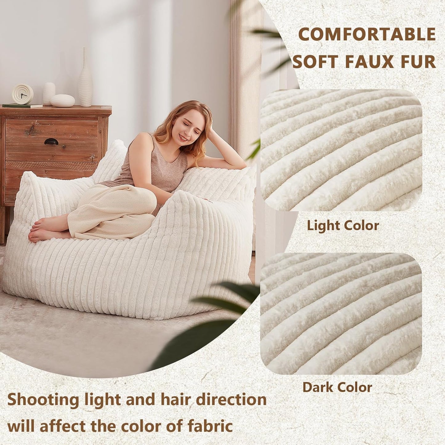 Giant Bean Bag Chairs for Adults Teens, Large Bean Bag Sofa Chairs with Filling Comfy Fuzzy BeanBag