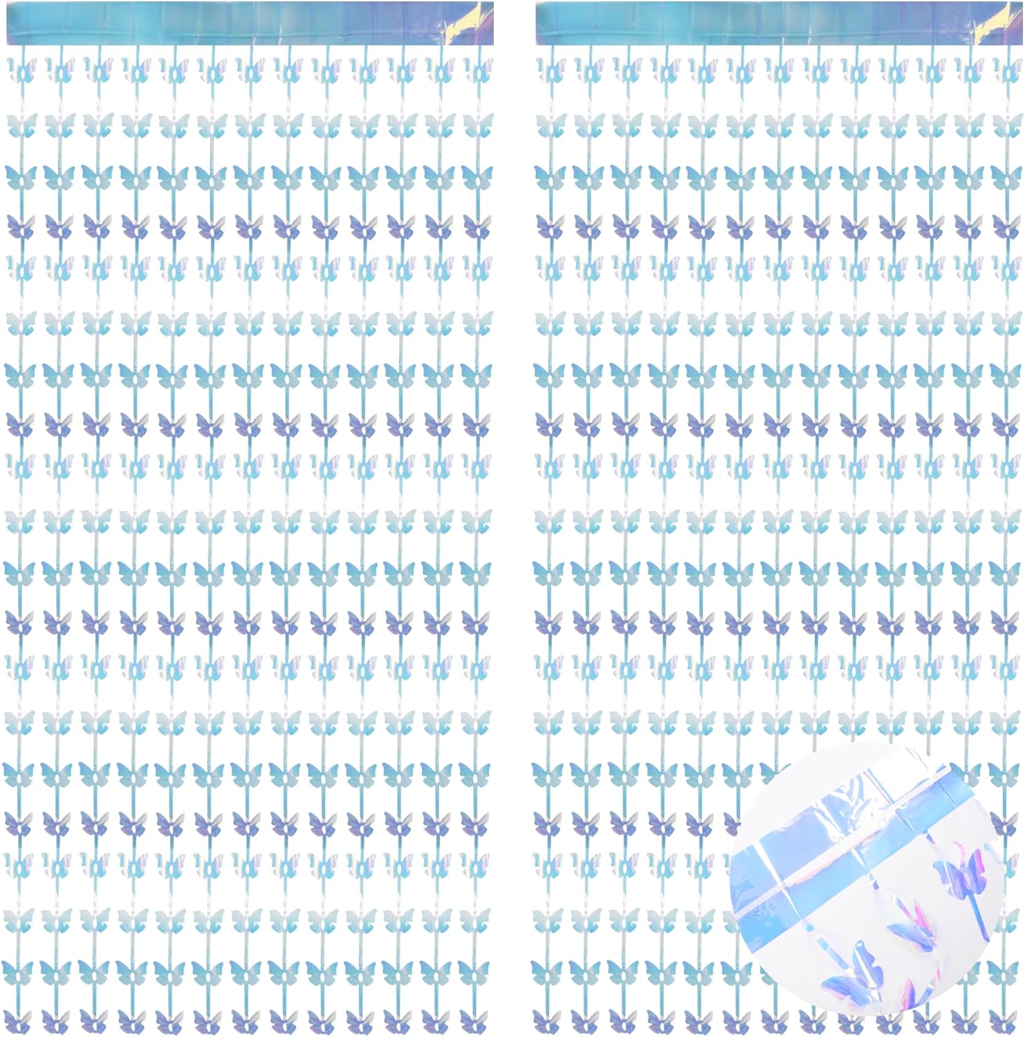 BRAVESHINE Iridescent Hanging Butterfly Foil Fringe Curtain - 2 Pack 3.2x6.6ft Holographic Party