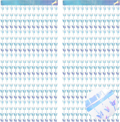 BRAVESHINE Iridescent Hanging Butterfly Foil Fringe Curtain - 2 Pack 3.2x6.6ft Holographic Party