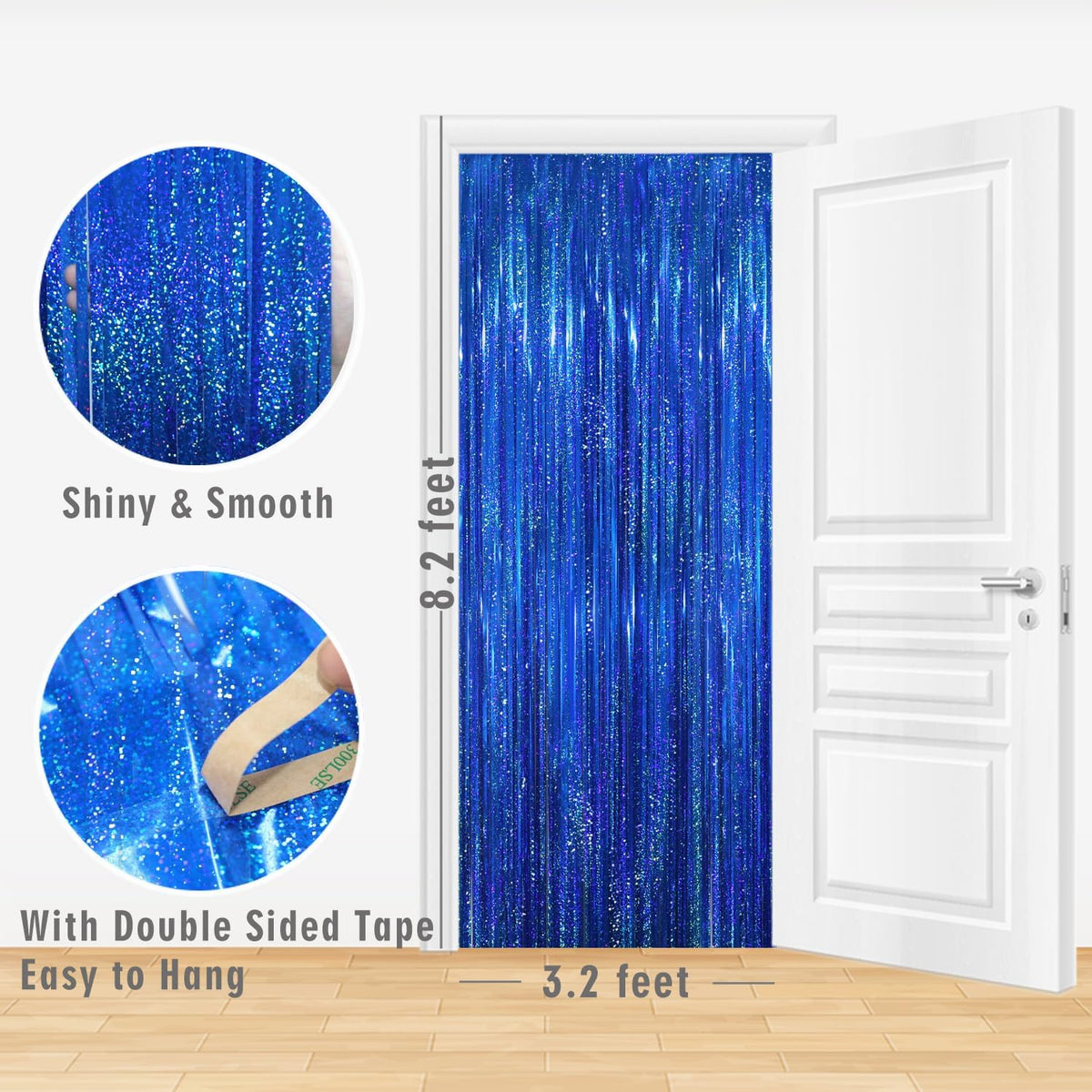 GOER 3.2 ft x 8.2 ft Metallic Tinsel Foil Fringe Curtains Party Photo Backdrop Party Streamers for