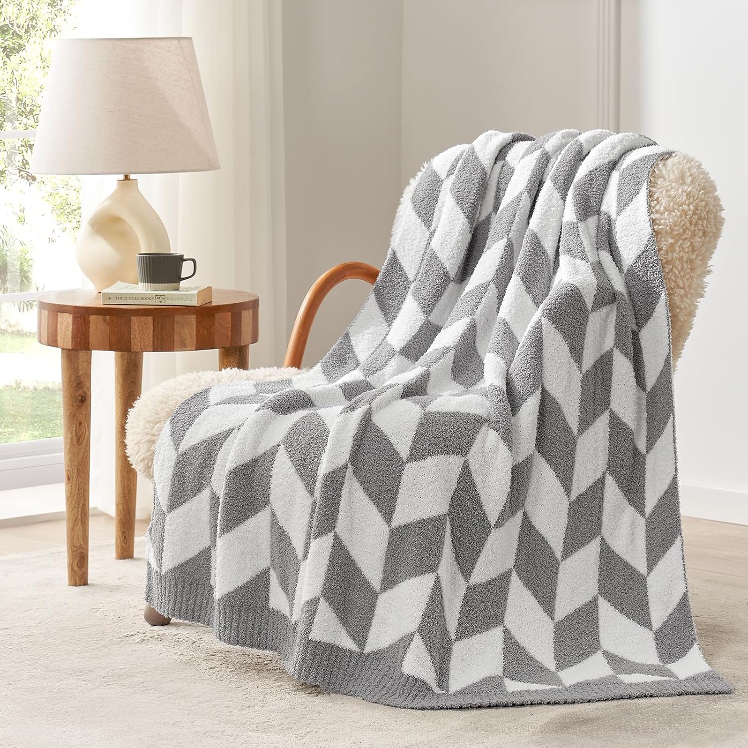 Snuggle Sac Chevron Throw Blanket for Couch, Reversible Super Soft Warm Blankets Cozy Knit Fuzzy