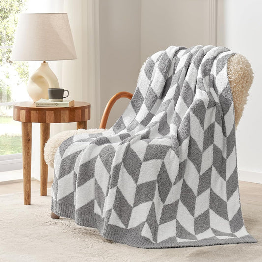 Snuggle Sac Chevron Throw Blanket for Couch, Reversible Super Soft Warm Blankets Cozy Knit Fuzzy