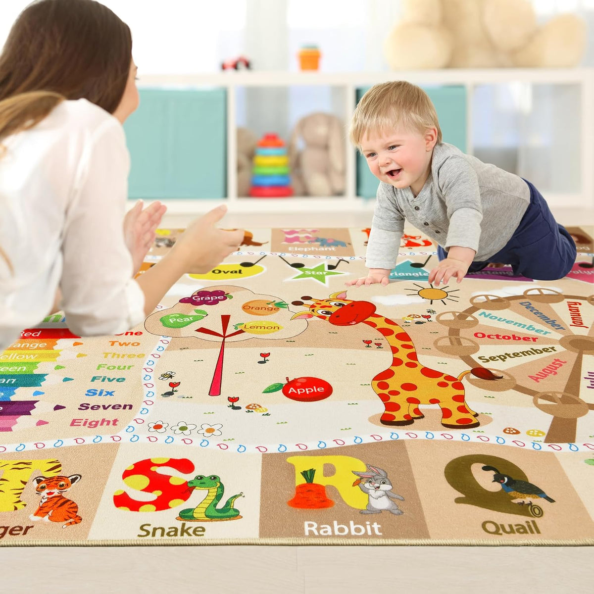Kids Rugs for Playroom Washable, Educational and Fun Learning Rugs with ABC Alphabet Animals