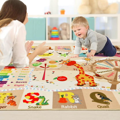 Kids Rugs for Playroom Washable, Educational and Fun Learning Rugs with ABC Alphabet Animals