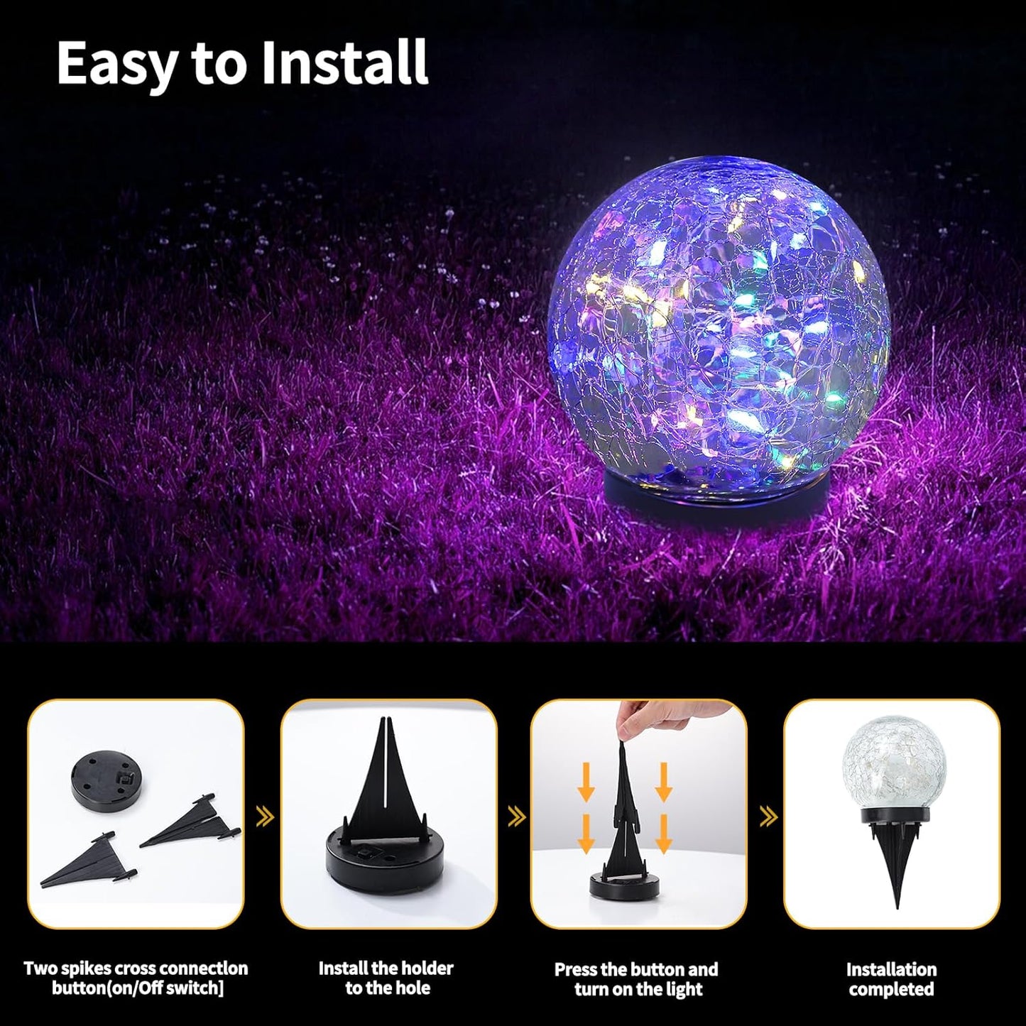 Solar Globe Lights Outdoor Waterproof-Solar Balls for Garden-Cracked Glass Ball Lights