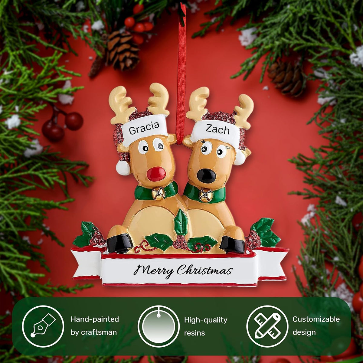 Personalized Christmas Ornaments 2025, Custom Reindeer Family Ornaments for Trees with Names