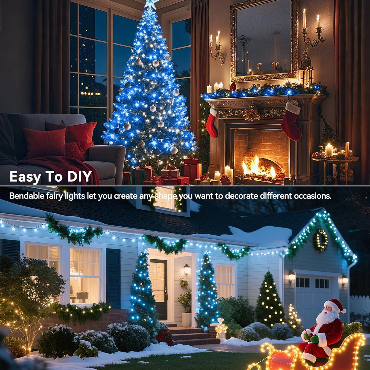 4 Pack 60LED Christmas Fairy Lights Battery Operated - 20FT Twinkle Lights with 2 Lighting Modes