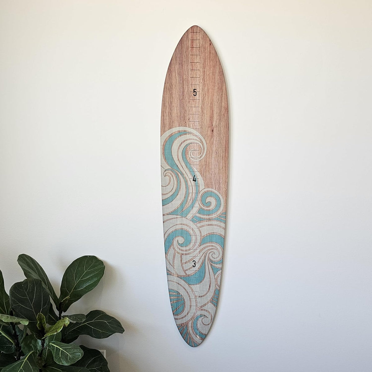 Wooden Surfboard Wall Decor Growth Chart - Surf Board Decor for Kids Room, Wooden Growth Chart for