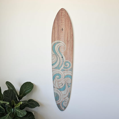 Wooden Surfboard Wall Decor Growth Chart - Surf Board Decor for Kids Room, Wooden Growth Chart for