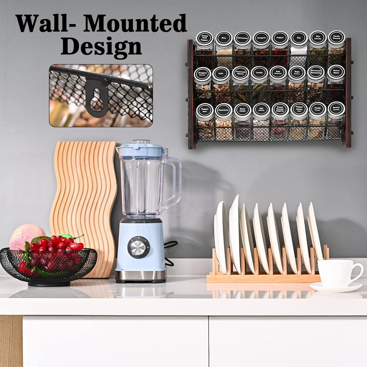 Spice Rack, Spice Rack Organizer without Seasoning Jars, Wooden Rustic 3 Tier Kitchen Spice