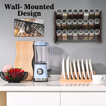 Spice Rack, Spice Rack Organizer without Seasoning Jars, Wooden Rustic 3 Tier Kitchen Spice