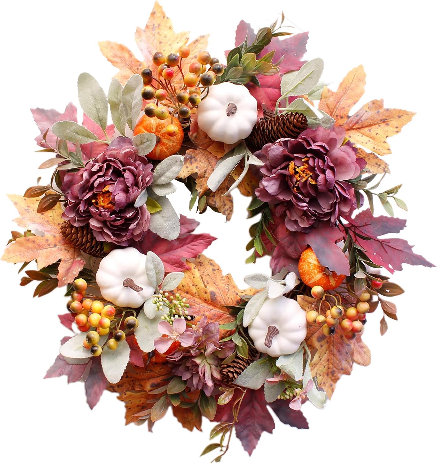 20Inch Fall Wreaths for Front Door,Fall Wreath,Fall Decorations for Home,Autumn Wreaths with White