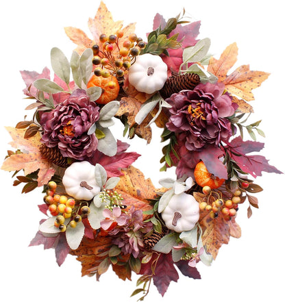 20Inch Fall Wreaths for Front Door,Fall Wreath,Fall Decorations for Home,Autumn Wreaths with White