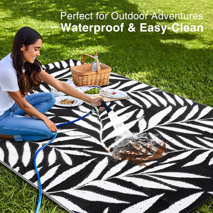 OLANLY Waterproof Outdoor Rug 5x8 ft, Reversible Outdoor Plastic Straw Rug with Leaf Pattern, RV