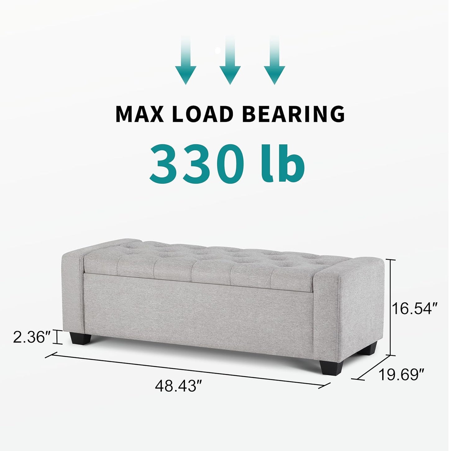 48" Ottoman with Storage, Storage Ottoman Bench with Safety Hinge, Upholstered Entryway Bench with