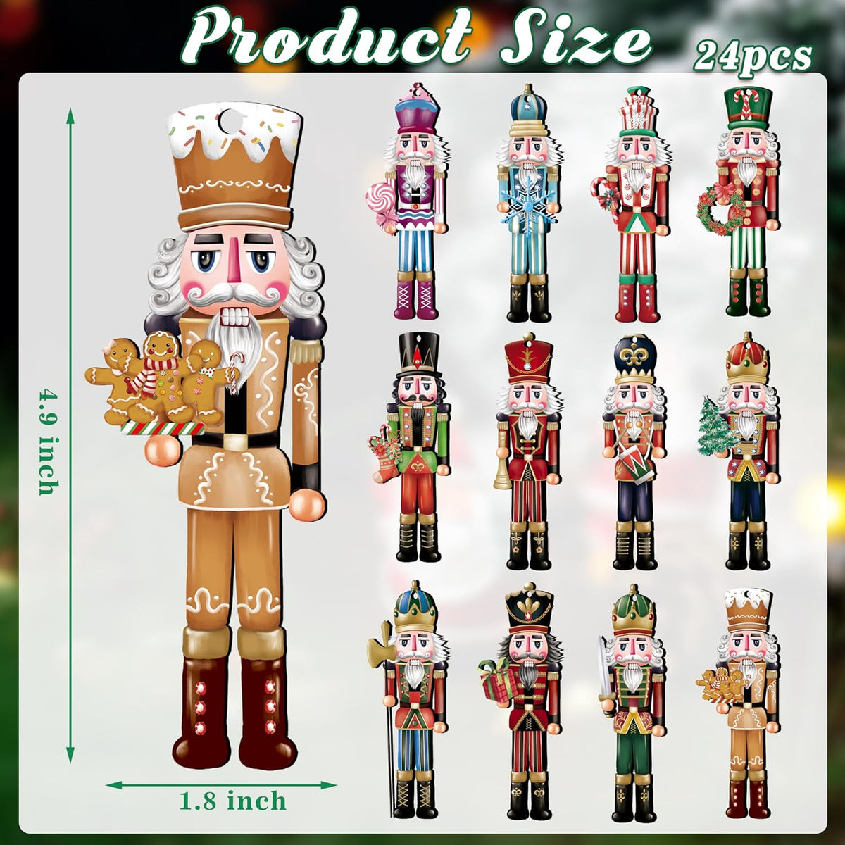 24 Pieces Christmas Nutcracker Wooden Ornaments Wood Hanging Decoration Set for Christmas Tree