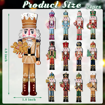 24 Pieces Christmas Nutcracker Wooden Ornaments Wood Hanging Decoration Set for Christmas Tree
