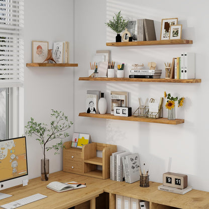 Axeman 72 inch Extra Long Floating Shelves for Wall - 8'' D Live Edge Rustic Solid Elm Wood