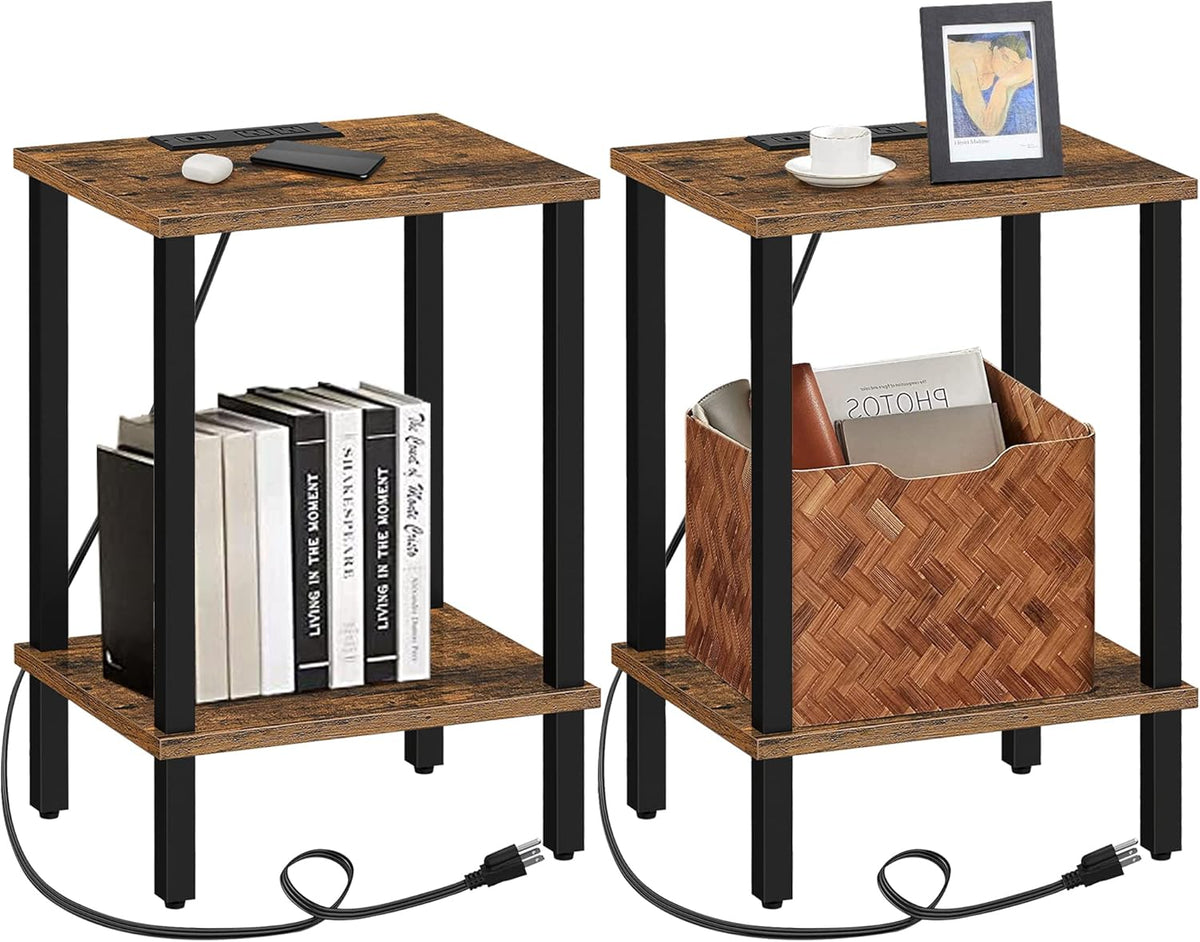TUTOTAK End Table with Charging Station, Side Table with USB Ports and Outlets, Nightstand, 2-Tier