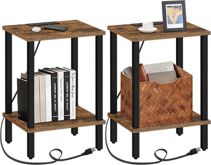 TUTOTAK End Table with Charging Station, Side Table with USB Ports and Outlets, Nightstand, 2-Tier