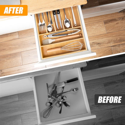 Bellsal Bamboo Silverware Drawer Organizer, Kitchen Utensil Drawer Organizers, 12"x15.7" Utensils