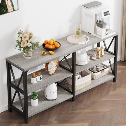 LVB Industrial Entryway Table, Farmhouse Rustic Console Table Behind Couch, Long Metal Wooden Sofa