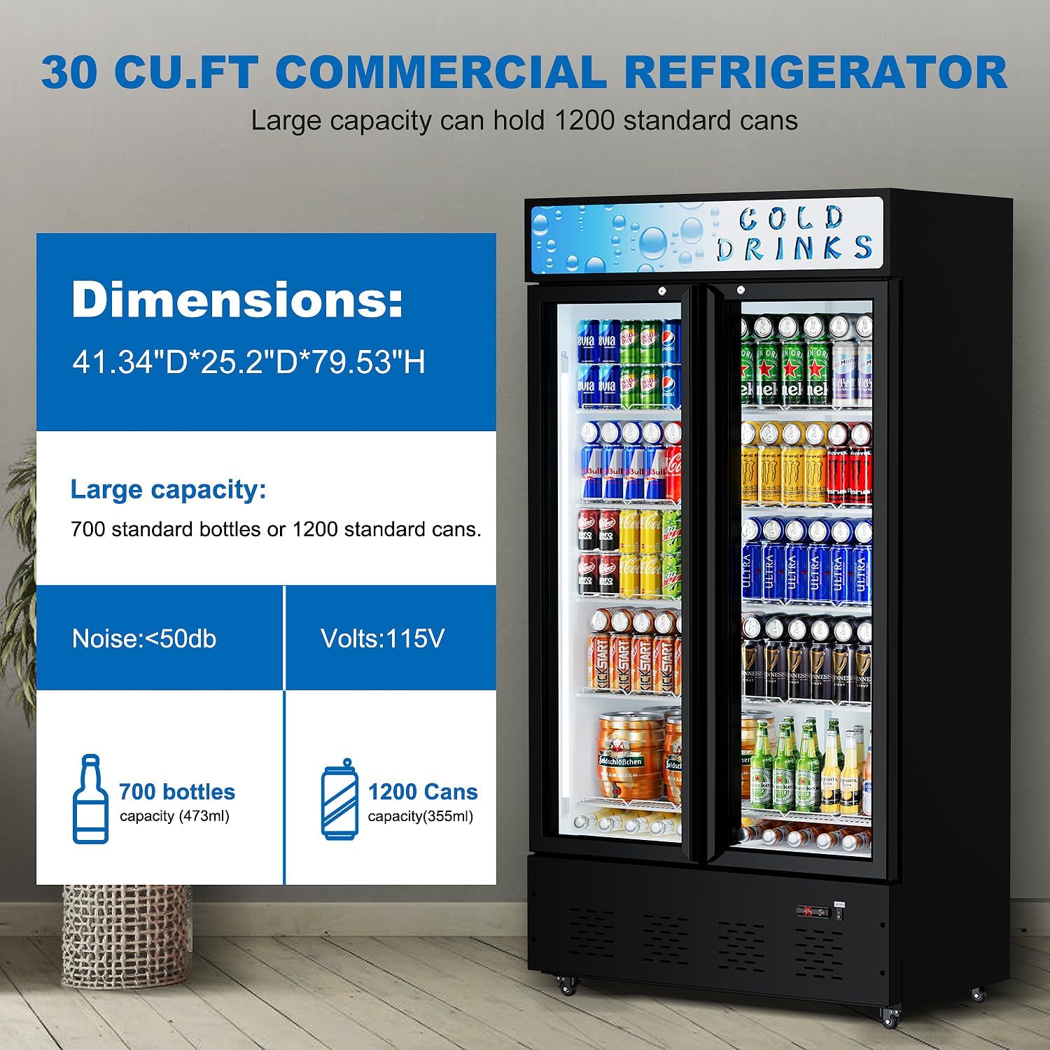 30 Cu.ft. Commercial Beverage Refrigerators Glass Door Refrigerator Upright Display Cooler with