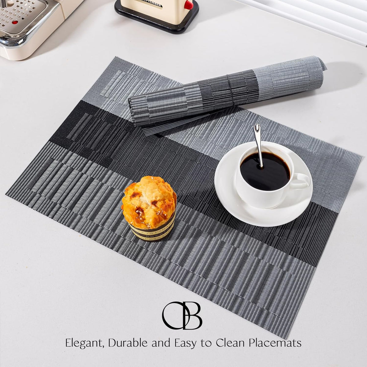Placemats Set of 8 - Easy Clean Woven Vinyl Placemats for Dining Table, Indoor/Outdoor Place Mats