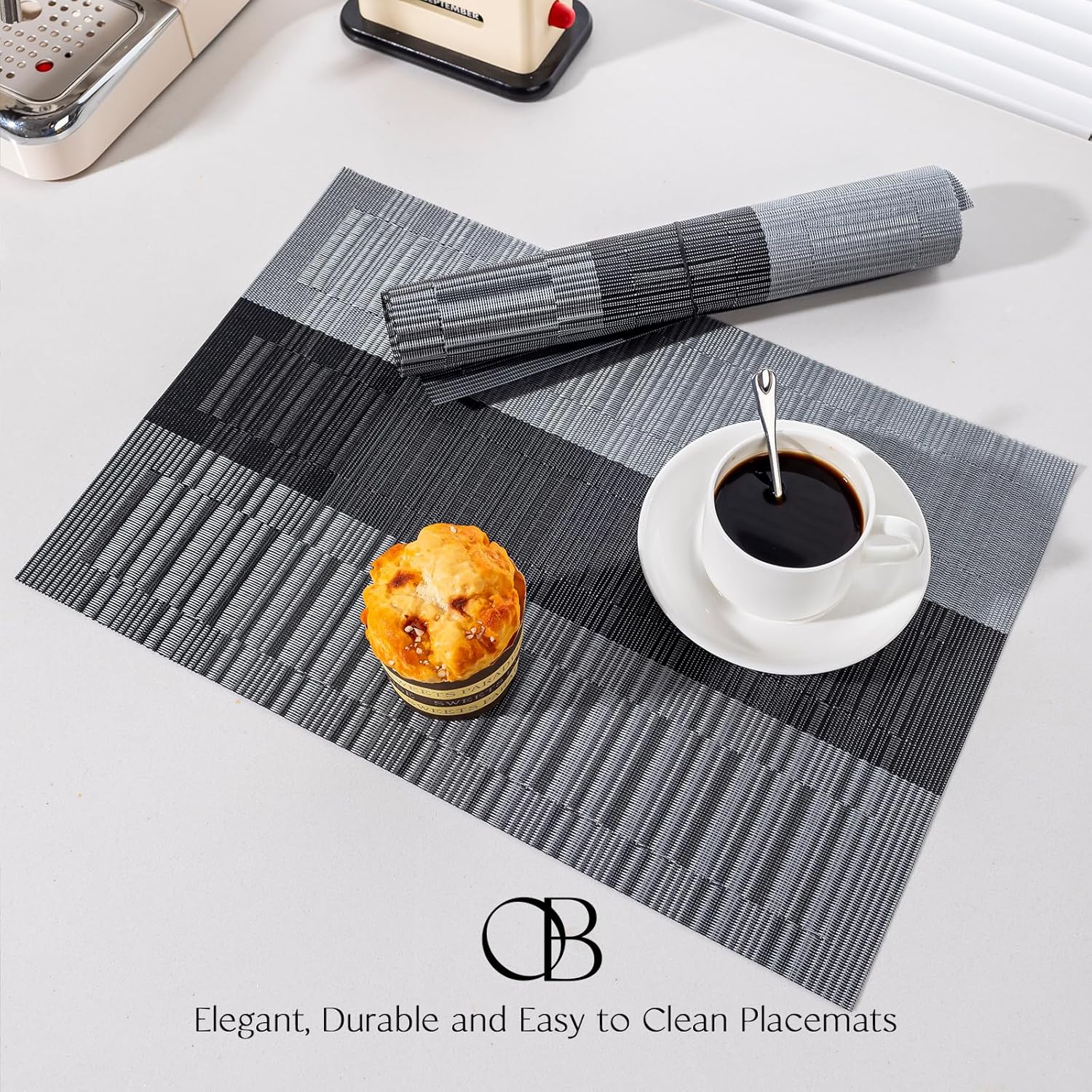 Placemats Set of 8 - Easy Clean Woven Vinyl Placemats for Dining Table, Indoor/Outdoor Place Mats