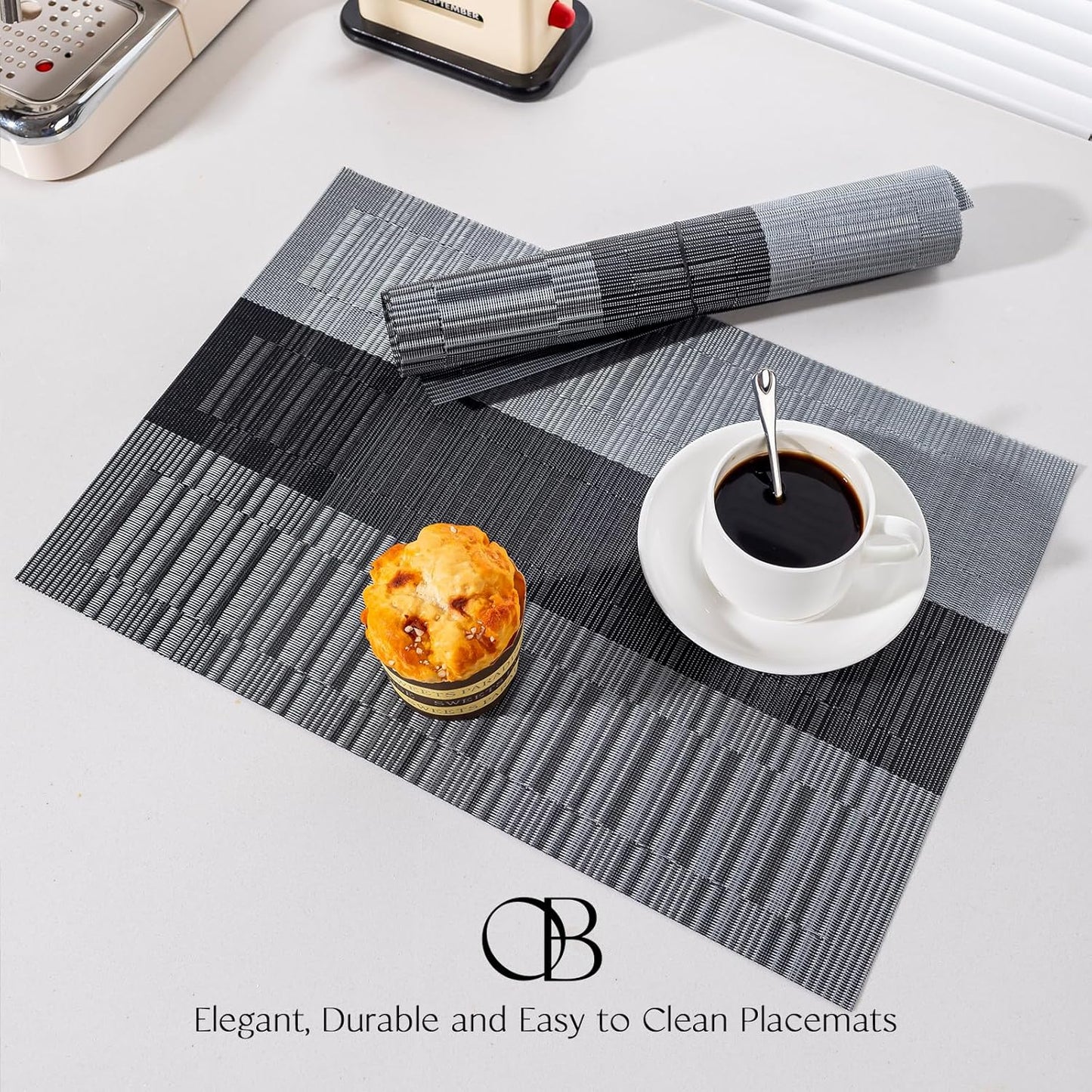 Placemats Set of 6 - Easy Clean Woven Vinyl Placemats for Dining Table, Indoor/Outdoor Place Mats