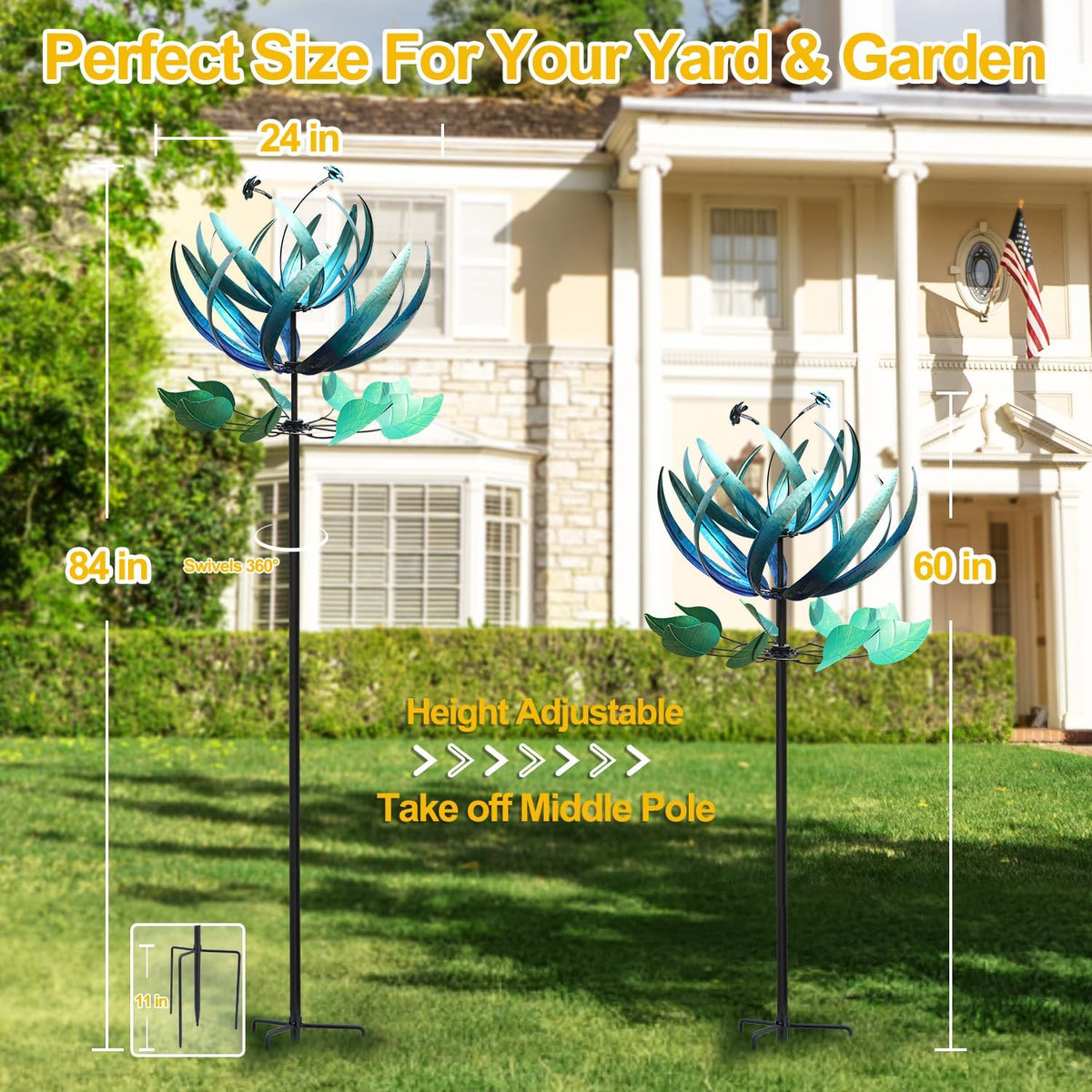 LimeHill Wind Spinner for Yard and Garden - Large Metal Windspinners for Outdoor Decorations (Blue
