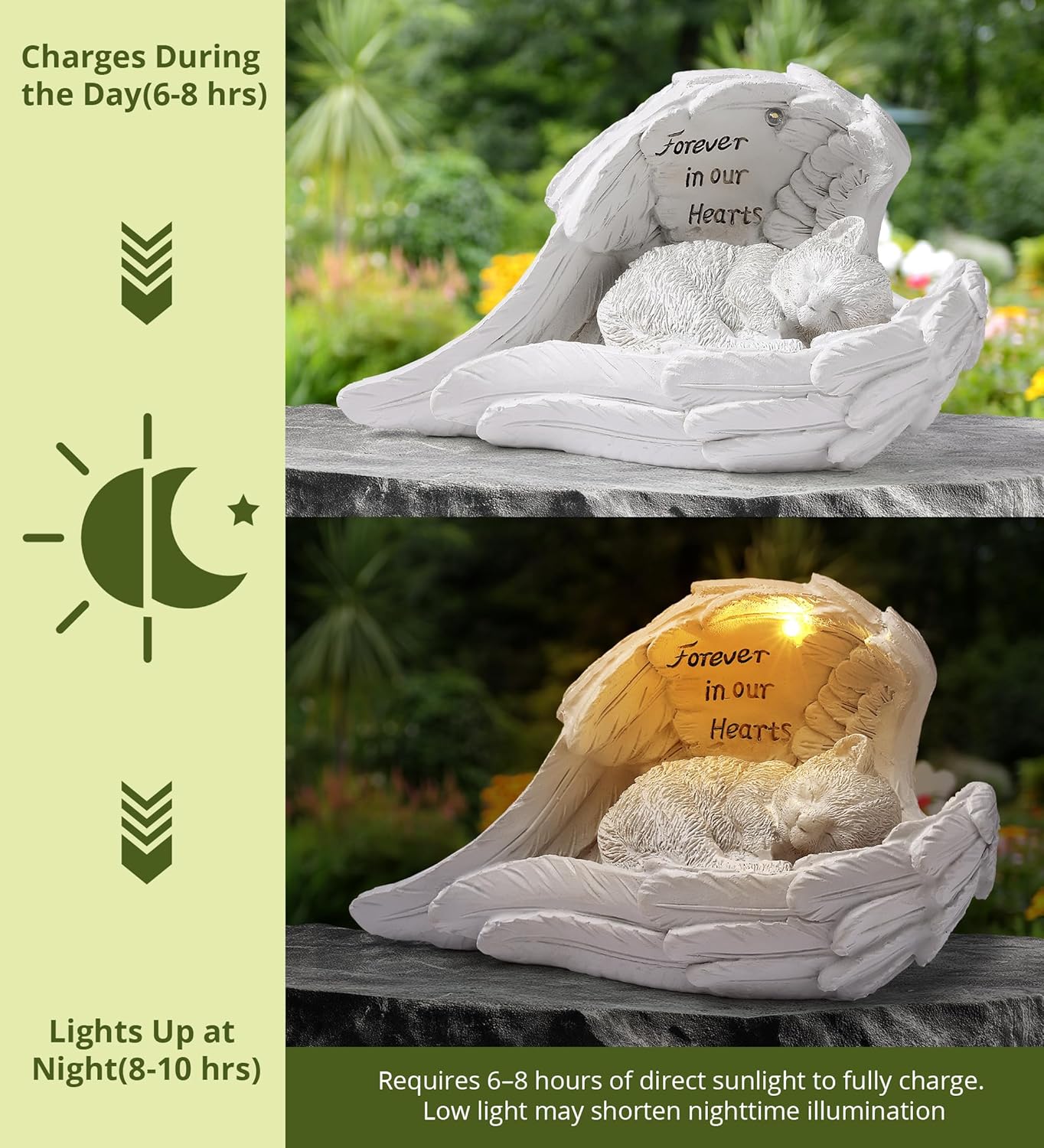Pet Cat Solar Garden Memorial Statue – Outdoor Resin Angel Kitty with Solar Light, Guardian Angel