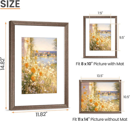 upsimples 11x14 Picture Frame, Natural Solid Wooden Picture Frames, Display 8x10 with Mat or 11 x