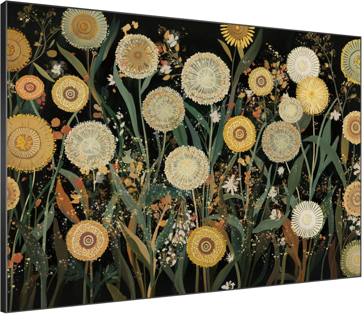 SIGNWIN 46"x60" Extra Large Framed Wall Art Whimsical Dandelion Field in Yellow and Green, Playful