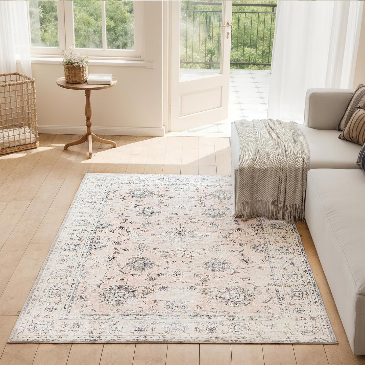 5'x7' Vintage Floral Rug - Persian Inspired Low-Pile Faux Wool Area Rug, Non-Slip Washable Rug for