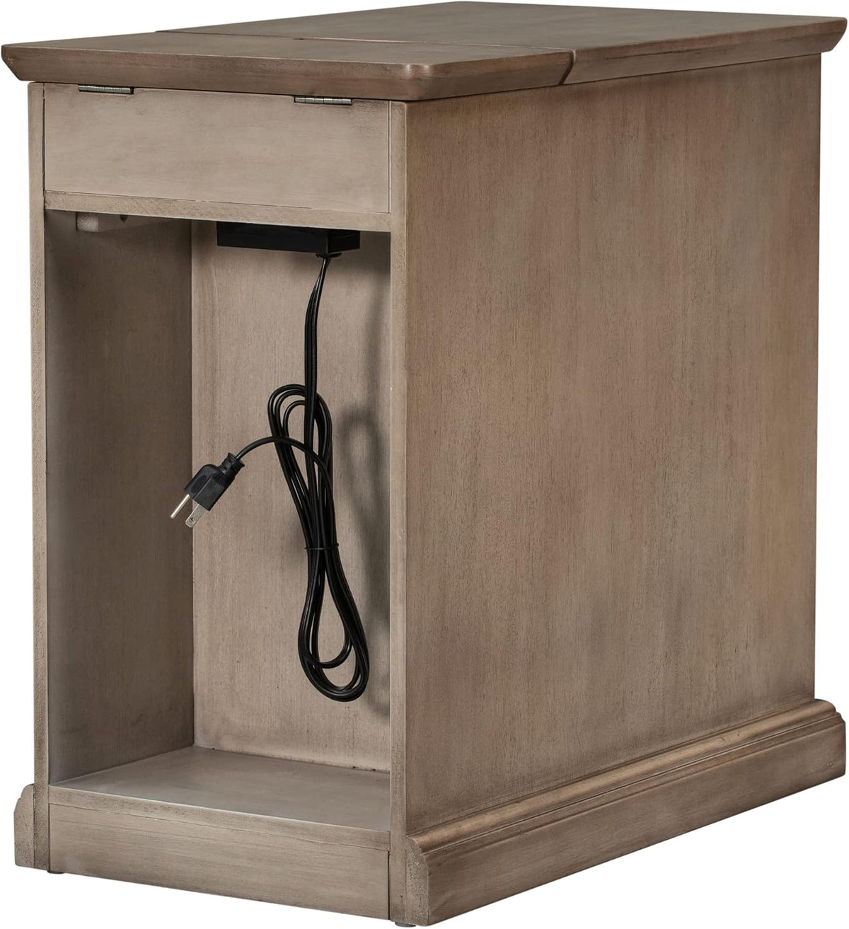 Traditional Wood End Table with Charging Station, Modern Vintage Sofa Chair Side Table Nightstand