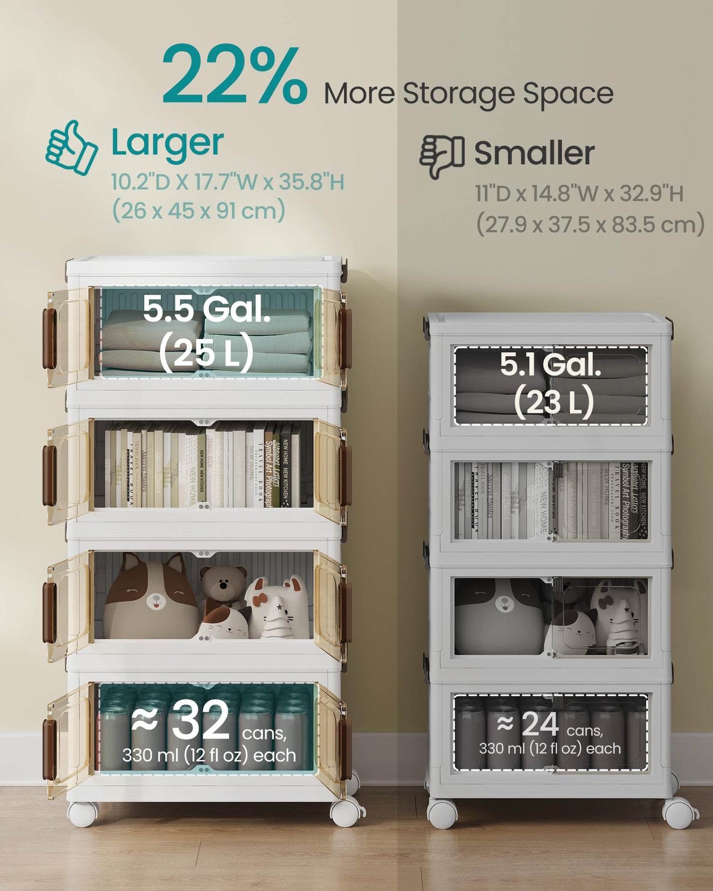 SONGMICS 26QT stackable storage bins with 1 Lid, 4-Tier Foldable Bins