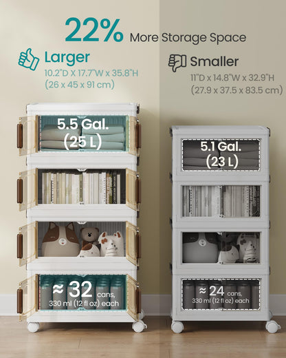 SONGMICS 26QT stackable storage bins with 1 Lid, 4-Tier Foldable Bins