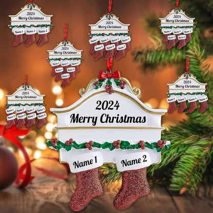 Amlion Personalized Ceramic Christmas Stocking Ornaments, Family of 2-8, Custom Names, Traditional