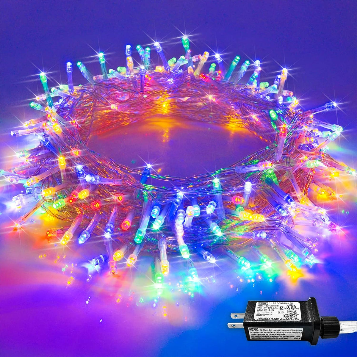 JMEXSUSS Connectable 100 LED Multicolor Christmas Lights for Tree, 8 Modes Indoor Outdoor Clear