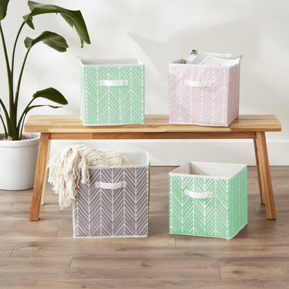 DII Non Woven Storage Collection Polyester Herringbone Bin, Small Set of 2, Mint, 2 Piece