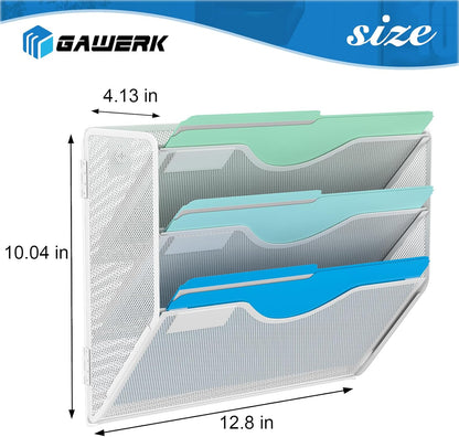 3 Tier Hanging Wall File Organizer, Mesh Mail Paper Orgnization Hanging File Folder Holder for Home