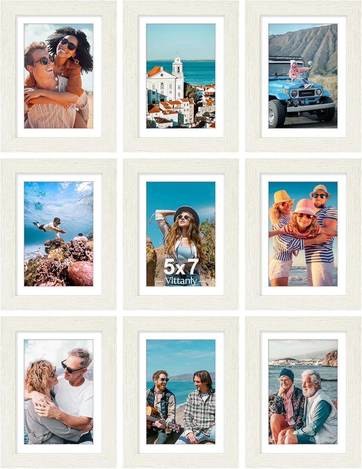 Vittanly 5x7 Picture Frames Set of 9, Shatter Resistant Plexiglass, Display 4x6 Pictures with Mat