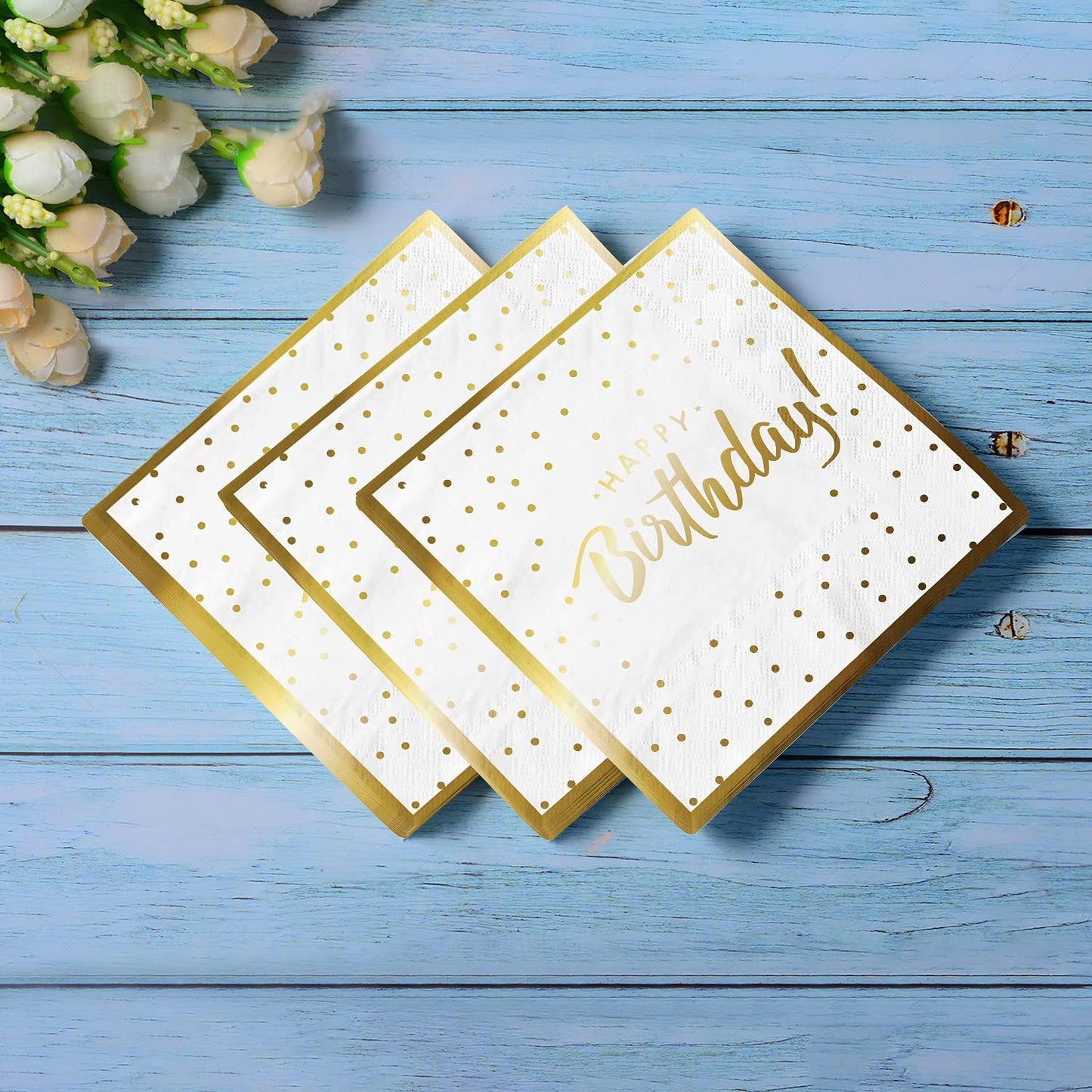 Gatherfun Birthday Party Supplies Napkins Disposable Paper Napkins with Gold Stamping for Adults