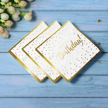 Gatherfun Birthday Party Supplies Napkins Disposable Paper Napkins with Gold Stamping for Adults
