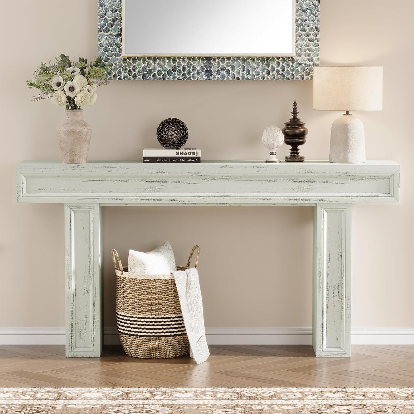 Rresyet 63 Inch Long Console Table, Sofa Table Behind Sofa, Wooden Entryway Table, Farmhouse