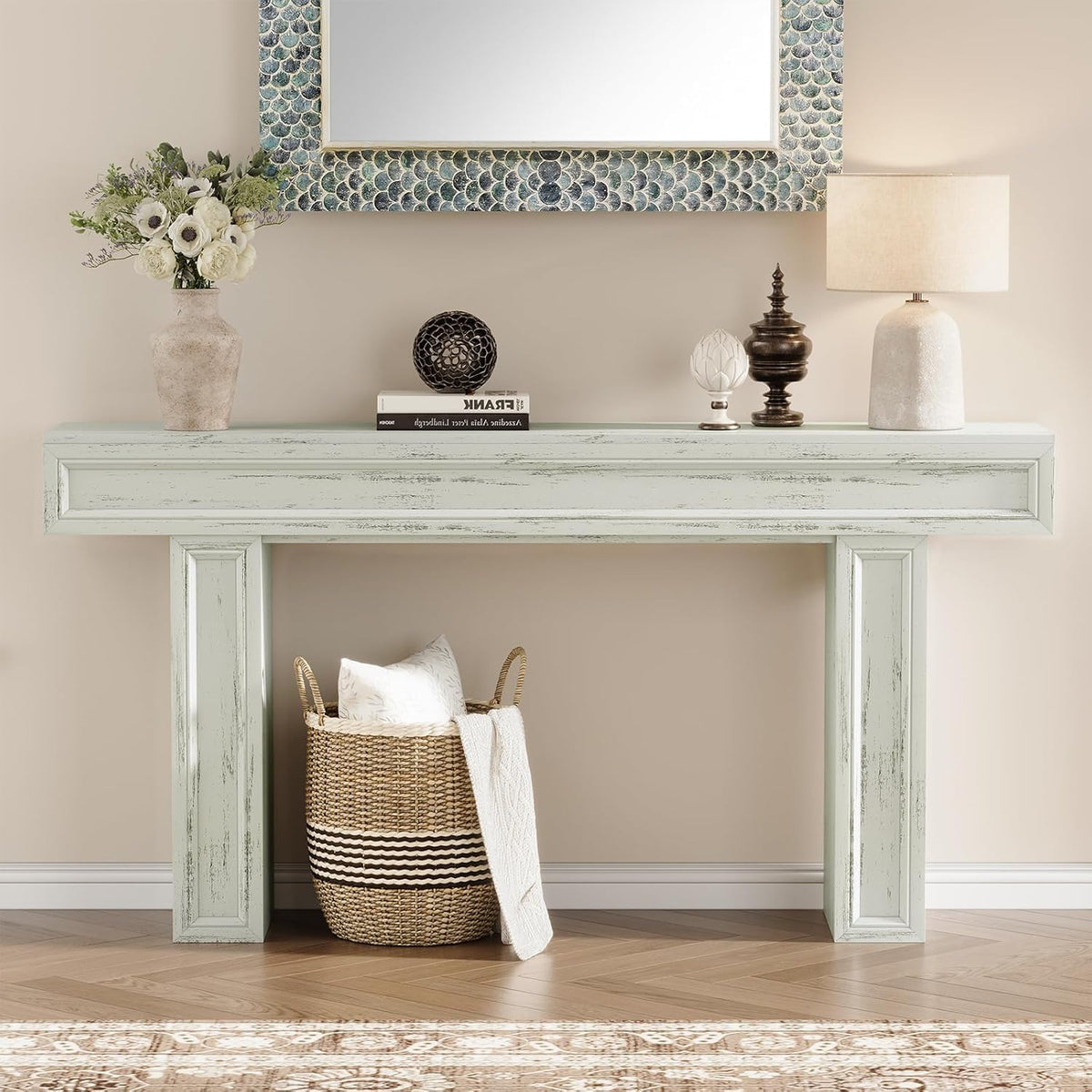 Rresyet 63 Inch Long Console Table, Sofa Table Behind Sofa, Wooden Entryway Table, Farmhouse
