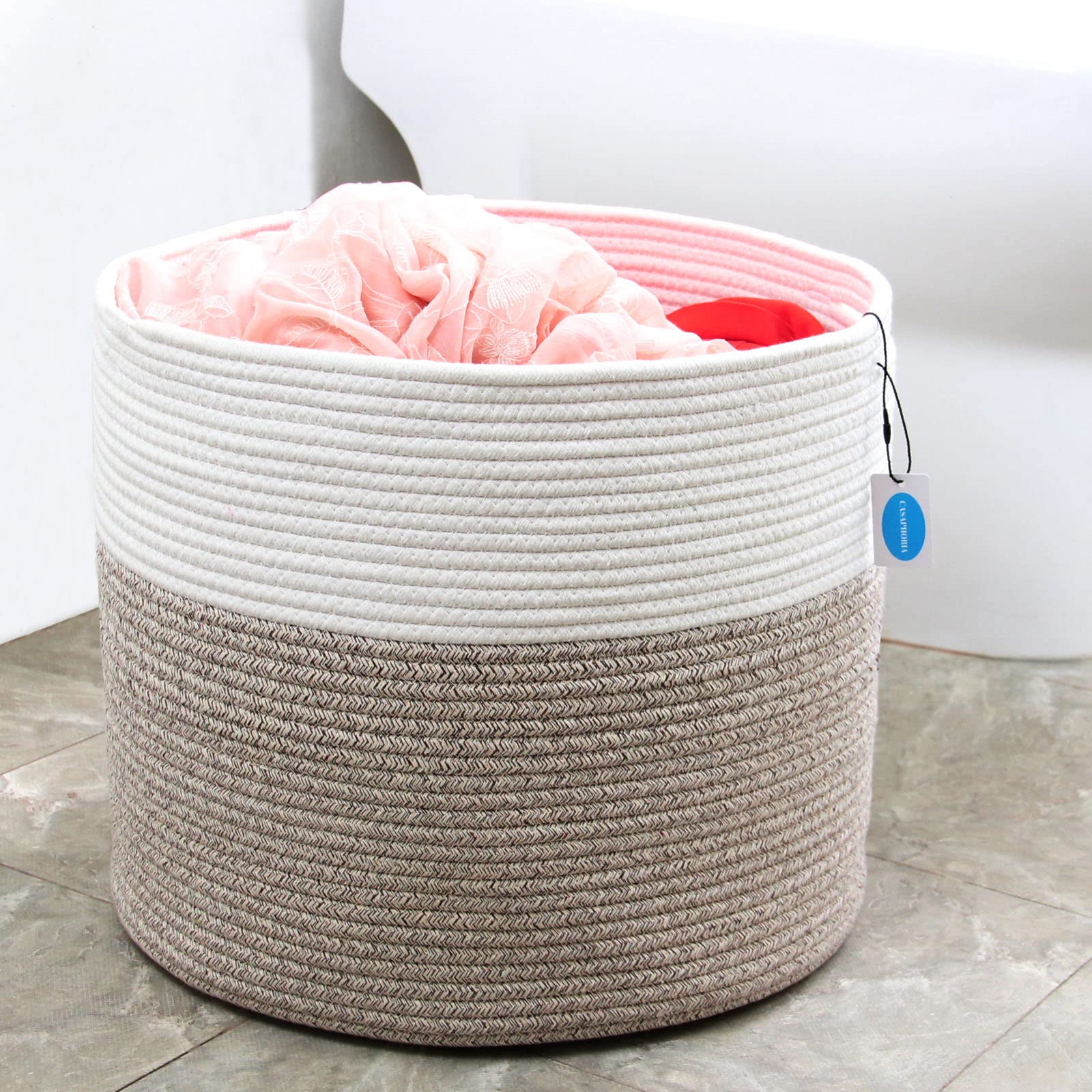 Casaphoria Large Cotton Rope Storage Baskets for Organizing with Built-in Handles,Tall Woven