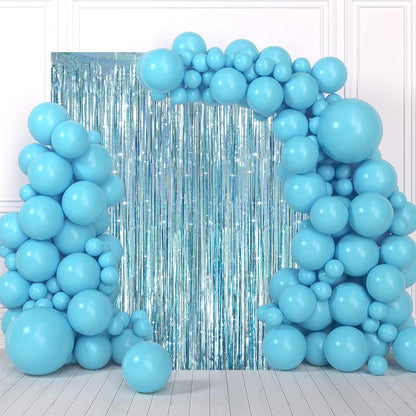 3 Pack 3.3 x 8.2 ft Laser Blue Foil Fringe Backdrop Curtains, Tinsel Streamers Party Decorations