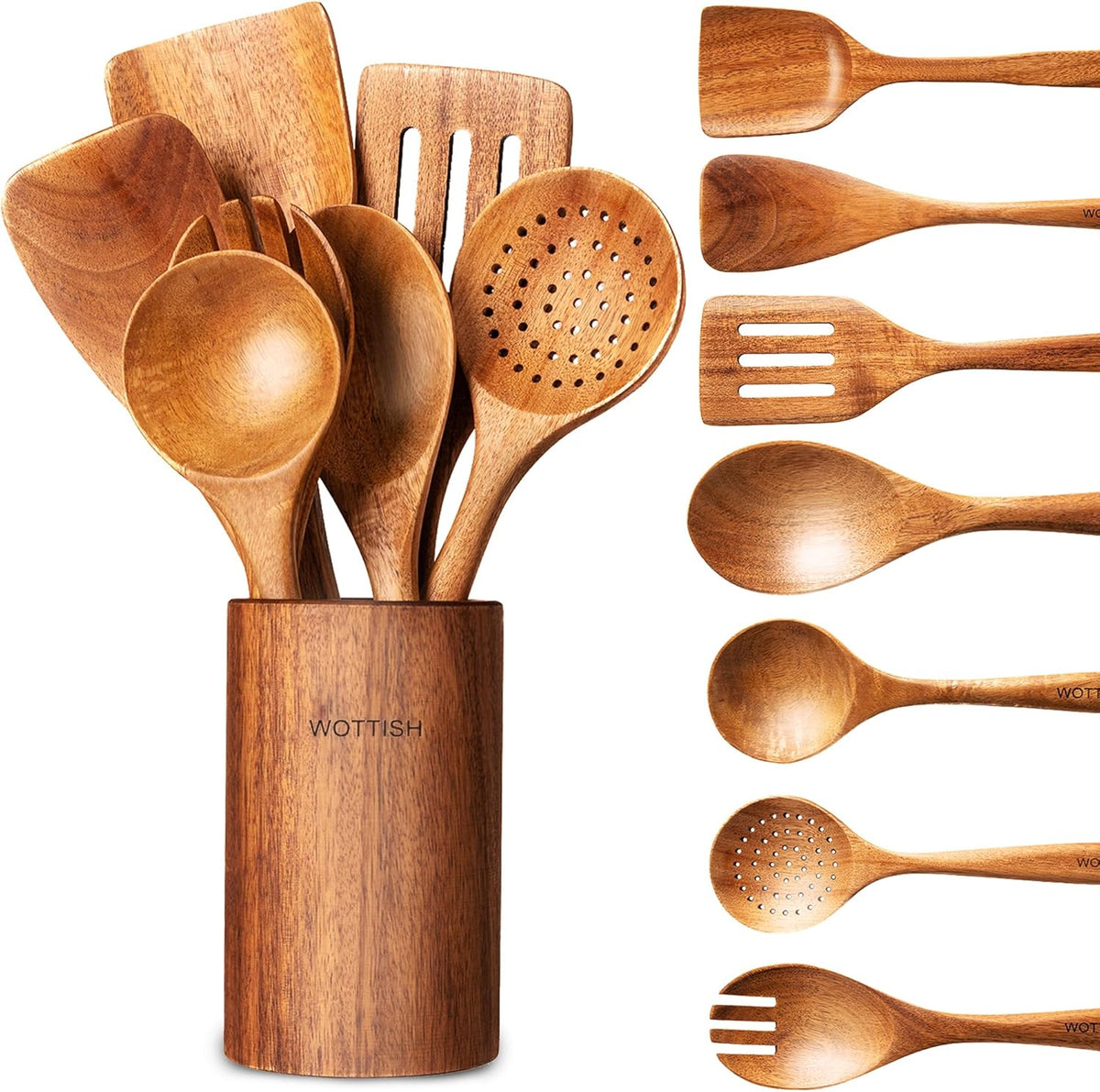 Wooden Spoons for Cooking - 8-Piece Wooden Kitchen Utensil Set made of Natural Solid Wood Material